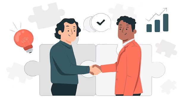 Две особе сарађују руковањем